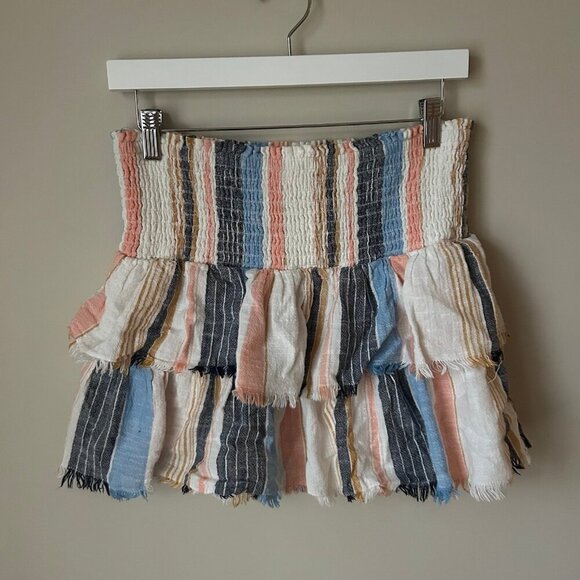 Aerie Tiered Ruffle Stripe Multicolor Mini Cotton Skirt Women’s Size Medium - Picture 2 of 6